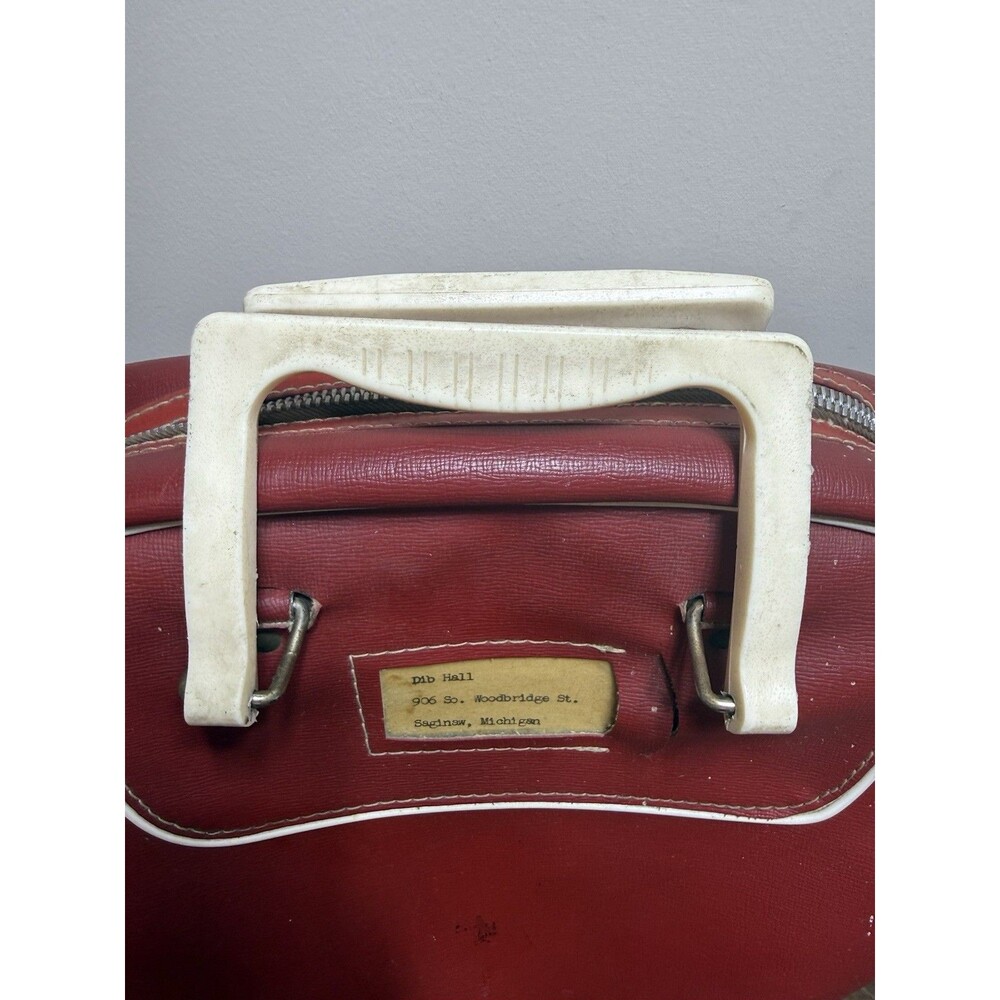 Vintage Red Vinyl Bowling Ball Bag Retro 1960s 70s Single Ball Carrier - Picture 3 of 9